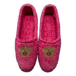 Versace Pink Slippers with Gold Medusa Logo